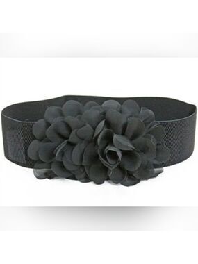 TRÏBE Flower accent elastic snap belt corset black NWT